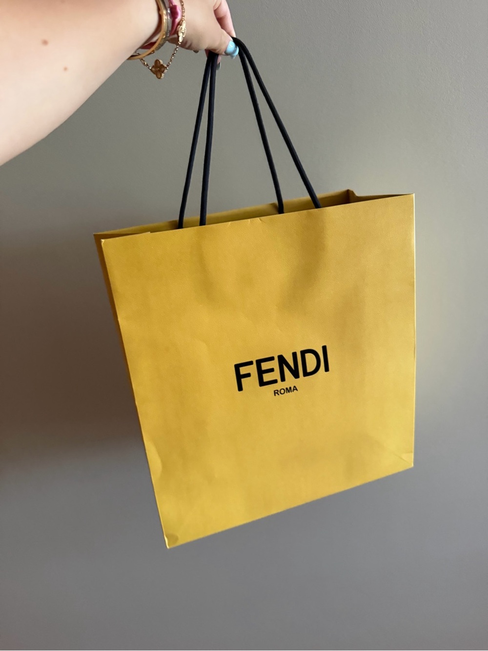 Fendi Yellow Gift Bag with Black Handles new